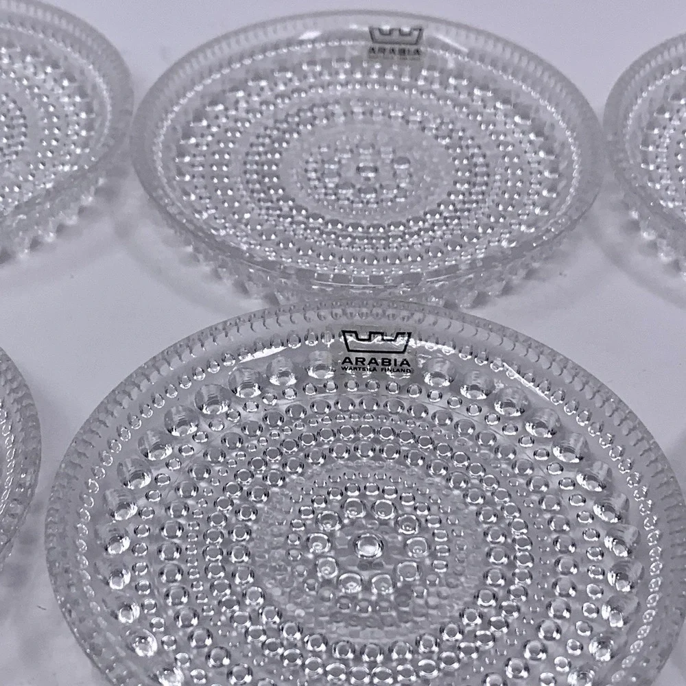 Set of 6 Arabia Finland Oiva Toikka Kastehelmi Dew Drop Glass Coasters Hobnail